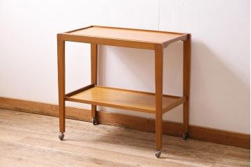 ヴィンテージ家具　北欧ビンテージ　チーク材　天板がお盆にもなるキッチンワゴン(キッチンラック、トロリー、サイドテーブル)(R-045773)