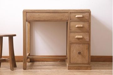 アンティーク家具　昭和初期　ストリップド(剥離)　栗材　素朴な温かみを感じる片袖デスク(片袖机、在宅ワーク、在宅用ワークデスク)(R-045774)