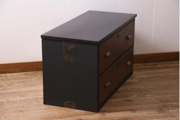 アンティーク家具　昭和中期　箪笥リメイク　前板栓材　落ち着いた色合いのローチェスト(引き出し、ローボード、テレビ台)(R-045776)