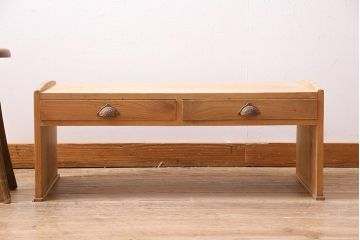 アンティーク家具　昭和初期　ストリップド(剥離)　ヒノキ材　明るい木色がさわやかな文机(ローテーブル)(R-045777)