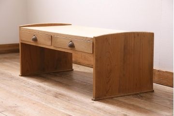 アンティーク家具　昭和初期　ストリップド(剥離)　ヒノキ材　明るい木色がさわやかな文机(ローテーブル)(R-045777)
