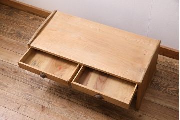 アンティーク家具　昭和初期　ストリップド(剥離)　ヒノキ材　明るい木色がさわやかな文机(ローテーブル)(R-045777)