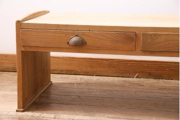 アンティーク家具　昭和初期　ストリップド(剥離)　ヒノキ材　明るい木色がさわやかな文机(ローテーブル)(R-045777)