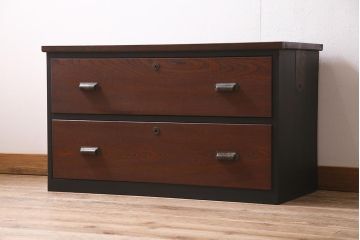 アンティーク家具　昭和中期　箪笥リメイク　前板栓材　落ち着いた色合いのローチェスト(引き出し、ローボード、テレビ台)(R-045778)