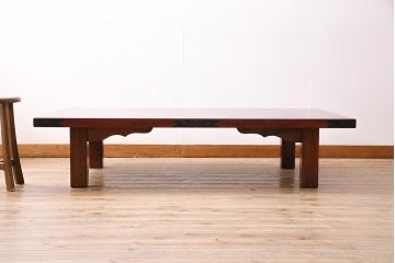 中古　伝統民芸家具　岩谷堂箪笥　ケヤキ材　美しい杢目が高級感を放つ座卓(ローテーブル、リビングテーブル)(定価約25万円)(R-045800)