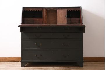 アンティーク家具　イギリスアンティーク　マホガニー材　内部まで意匠が凝っているおしゃれなライティングビューロー(簿記机、在宅ワーク、在宅用ワークデスク)(R-045806)