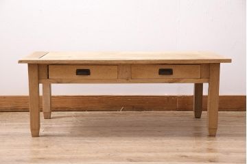 アンティーク家具　昭和初期　ストリップド(剥離)　栗材・天板突き板　ナチュラルな木肌が魅力の文机(ローテーブル)(R-045811)