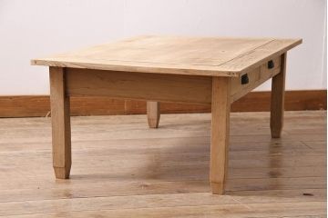 アンティーク家具　昭和初期　ストリップド(剥離)　栗材・天板突き板　ナチュラルな木肌が魅力の文机(ローテーブル)(R-045811)