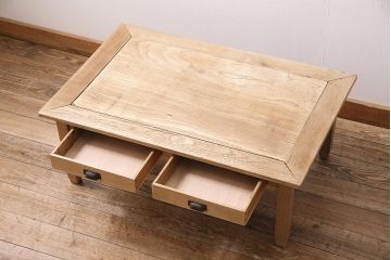 アンティーク家具　昭和初期　ストリップド(剥離)　栗材・天板突き板　ナチュラルな木肌が魅力の文机(ローテーブル)(R-045811)