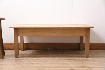 アンティーク家具　昭和初期　ストリップド(剥離)　栗材・天板突き板　ナチュラルな木肌が魅力の文机(ローテーブル)(R-045811)