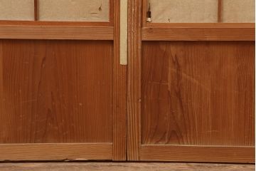 アンティーク建具　昭和中期　裏障子付き　和風スタイルにおすすめな帯格子戸4枚セット(障子戸、引き戸、建具)(R-045837)