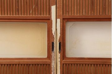 アンティーク建具　昭和中期　裏障子付き　和風スタイルにおすすめな帯格子戸4枚セット(障子戸、引き戸、建具)(R-045837)