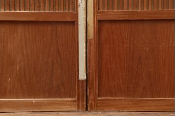 アンティーク建具　昭和中期　裏障子付き　和風スタイルにおすすめな帯格子戸4枚セット(障子戸、引き戸、建具)(R-045837)