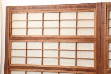 アンティーク建具　昭和中期　裏障子付き　和風スタイルにおすすめな帯格子戸4枚セット(障子戸、引き戸、建具)(R-045838)
