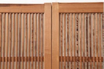 アンティーク建具　昭和中期　裏障子付き　和風スタイルにおすすめな帯格子戸2枚セット(障子戸、引き戸、建具)(R-045839)