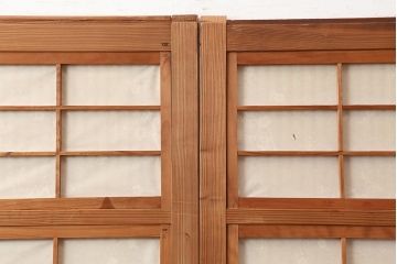 アンティーク建具　昭和中期　裏障子付き　和風スタイルにおすすめな帯格子戸2枚セット(障子戸、引き戸、建具)(R-045839)