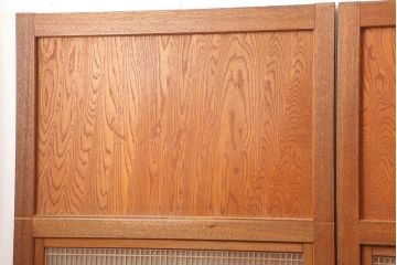 アンティーク建具　昭和中期　鏡板合板　和モダンな空間におすすめの組子帯戸3枚セット(引き戸、ガラス帯戸)(R-045840)