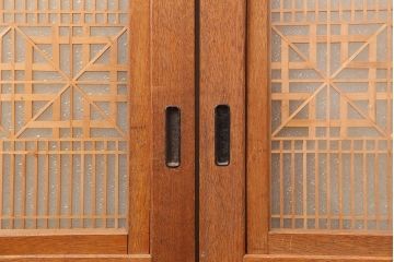 アンティーク建具　昭和中期　鏡板合板　和モダンな空間におすすめの組子帯戸3枚セット(引き戸、ガラス帯戸)(R-045840)
