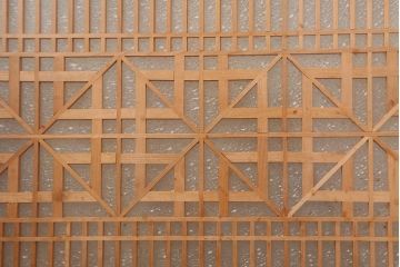 アンティーク建具　昭和中期　鏡板合板　和モダンな空間におすすめの組子帯戸3枚セット(引き戸、ガラス帯戸)(R-045840)