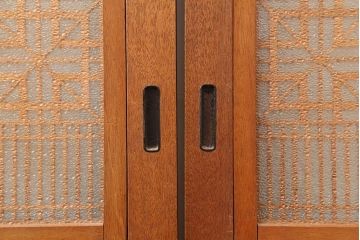 アンティーク建具　昭和中期　鏡板合板　和モダンな空間におすすめの組子帯戸3枚セット(引き戸、ガラス帯戸)(R-045840)
