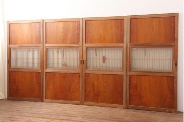 レトロ建具　昭和中期　鏡板一枚板　風情が感じられる組子帯戸4枚セット(引き戸、帯戸)(R-045841)