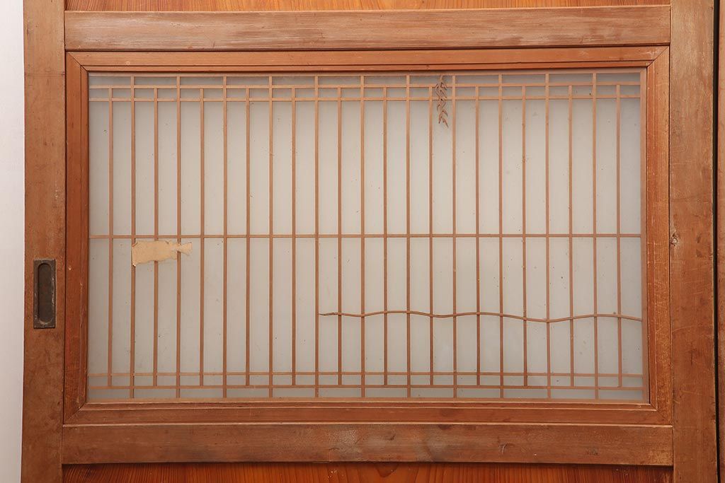 レトロ建具　昭和中期　鏡板一枚板　風情が感じられる組子帯戸4枚セット(引き戸、帯戸)(R-045841)
