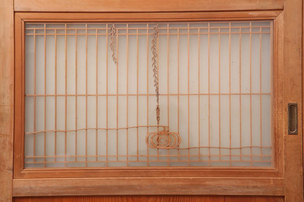 レトロ建具　昭和中期　鏡板一枚板　風情が感じられる組子帯戸4枚セット(引き戸、帯戸)(R-045841)