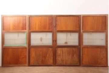 レトロ建具　昭和中期　鏡板一枚板　風情が感じられる組子帯戸4枚セット(引き戸、帯戸)(R-045841)