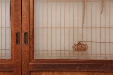 レトロ建具　昭和中期　鏡板一枚板　風情が感じられる組子帯戸4枚セット(引き戸、帯戸)(R-045841)