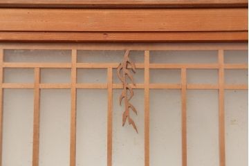 レトロ建具　昭和中期　鏡板一枚板　風情が感じられる組子帯戸4枚セット(引き戸、帯戸)(R-045841)