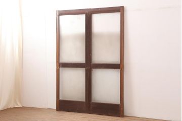 レトロ建具　昭和中期　シンプルなデザインで合わせやすいガラス戸2枚セット(引き戸)(R-045843)