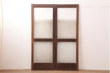 レトロ建具　昭和中期　シンプルなデザインで合わせやすいガラス戸2枚セット(引き戸)(R-045843)