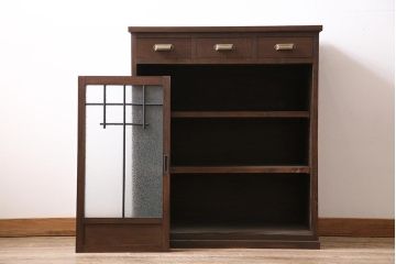 ラフジュ工房オリジナル　古建具リメイク　結霜ガラス　レトロな雰囲気を高める戸棚(収納棚、食器棚、キャビネット)(R-045850)
