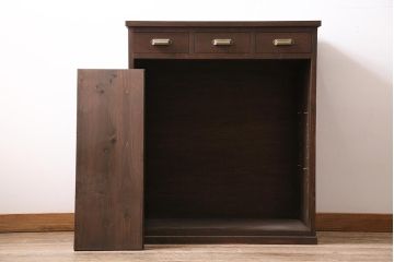 ラフジュ工房オリジナル　古建具リメイク　結霜ガラス　レトロな雰囲気を高める戸棚(収納棚、食器棚、キャビネット)(R-045850)