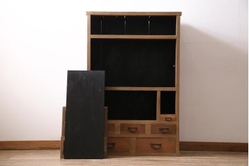 アンティーク家具　ストリップド(剥離)　組子がおしゃれな和風の戸棚(収納棚、水屋箪笥)(R-045853)