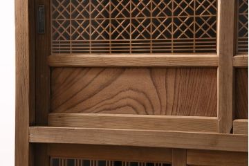 アンティーク家具　ストリップド(剥離)　組子がおしゃれな和風の戸棚(収納棚、水屋箪笥)(R-045853)