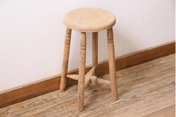 アンティーク家具　昭和初期　ストリップド(剥離)　ブナ材　レトロな木製スツール(椅子、チェア)(R-045859)