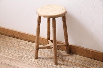 アンティーク家具　昭和初期　ストリップド(剥離)　ブナ材　レトロな木製スツール(椅子、チェア)(R-045859)