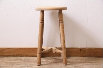 アンティーク家具　昭和初期　ストリップド(剥離)　ブナ材　レトロな木製スツール(椅子、チェア)(R-045859)