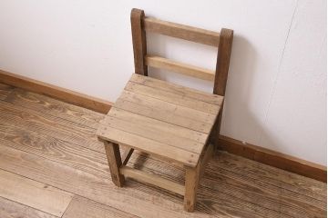 アンティーク家具　昭和初期　ストリップド(剥離)　カシ材　懐かしさ感じるスクールチェア(木製チェア、椅子、板座チェア)(R-045911)