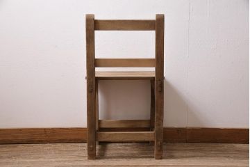 アンティーク家具　昭和初期　ストリップド(剥離)　カシ材　懐かしさ感じるスクールチェア(木製チェア、椅子、板座チェア)(R-045911)