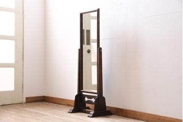 中古　松本民芸家具　透かし彫りが上品なB型姿見(定価約10万円)(鏡、ミラー)(R-045913)