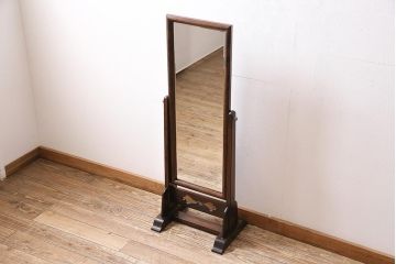中古　松本民芸家具　透かし彫りが上品なB型姿見(定価約10万円)(鏡、ミラー)(R-045913)