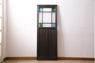アンティーク建具　大正ロマン　色ガラスがおしゃれな木製ドア(ガラス扉)(R-045914)