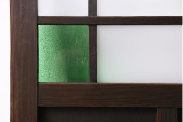 アンティーク建具　大正ロマン　色ガラスがおしゃれな木製ドア(ガラス扉)(R-045914)