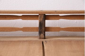 アンティーク家具　昭和初期　ストリップド(剥離)　ケヤキ材・ヒノキ材　天枠付きの薄型ガラスケース(ショーケース、陳列棚)(R-045919)