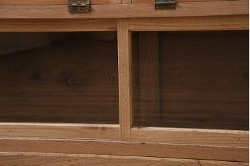 アンティーク家具　昭和初期　ストリップド(剥離)　ケヤキ材・ヒノキ材　天枠付きの薄型ガラスケース(ショーケース、陳列棚)(R-045919)