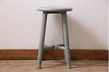 アンティーク家具　昭和初期　シャビーな風合いのペイントスツール(木製チェア、丸椅子)(R-045920)