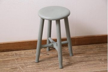 アンティーク家具　昭和初期　シャビーな風合いのペイントスツール(木製チェア、丸椅子)(R-045920)