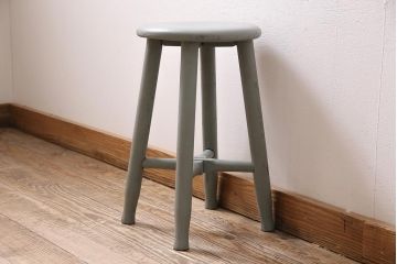 アンティーク家具　昭和初期　シャビーな風合いのペイントスツール(木製チェア、丸椅子)(R-045920)
